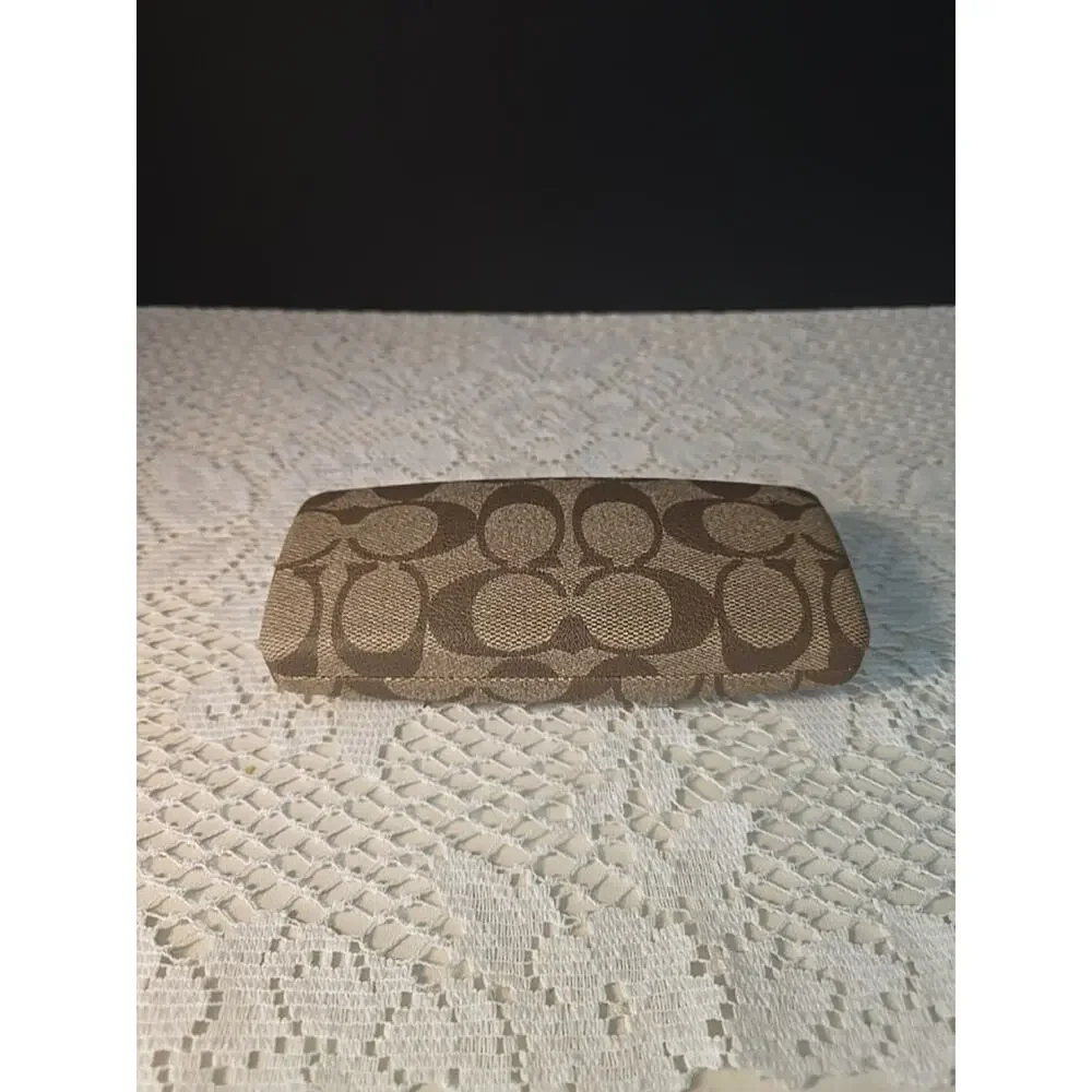Coach Monogram Hard Glasses Case Brown Beige Clamshell Rectangle